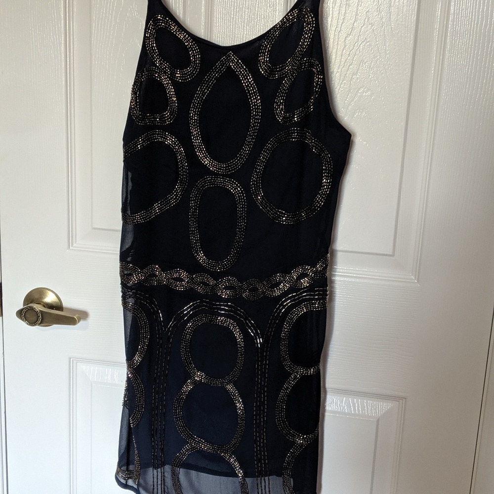 Navy blue sequin 40s style dress